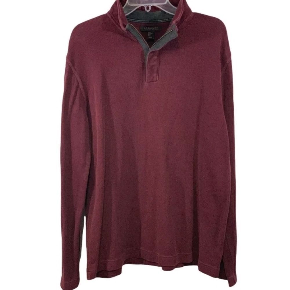 Lachlan British Inspired M 100% Cotton Burgundy 1/4 Zipper LngSlv Men's Sweater.